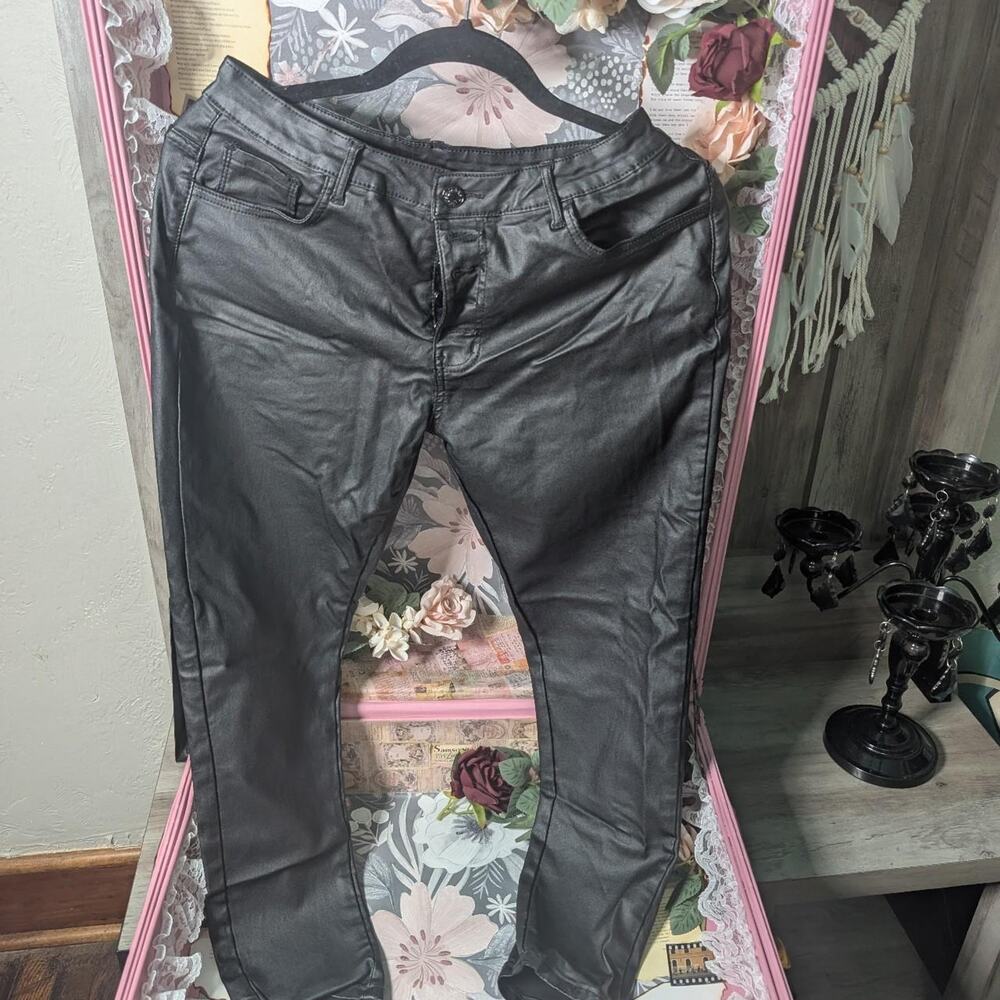 Faux black leather pants